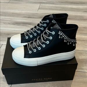 Azalea Wang Raspberry chain ankle rhinestone sneakers in black size 8 NEW